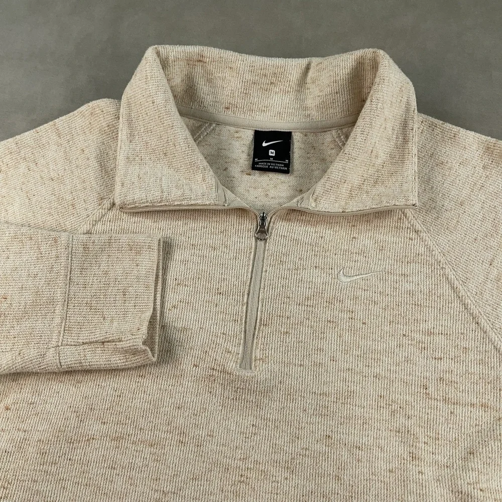 Nike Quarter Zip Mock Neck Pullover Sweater Women's Size Medium Beige Cropped - Picture 1 of 12